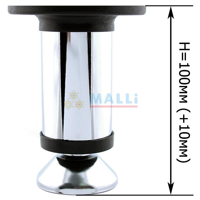 Опора мебельная регулируемая хромированная, D=38 мм, H=100 мм